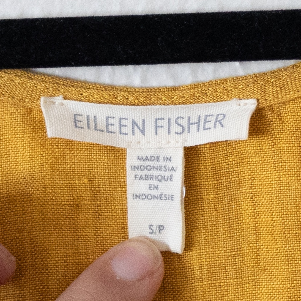 Eileen Fisher Washed Organic Linen Delave Tiered Dress Marigold Yellow - Picture 4 of 6